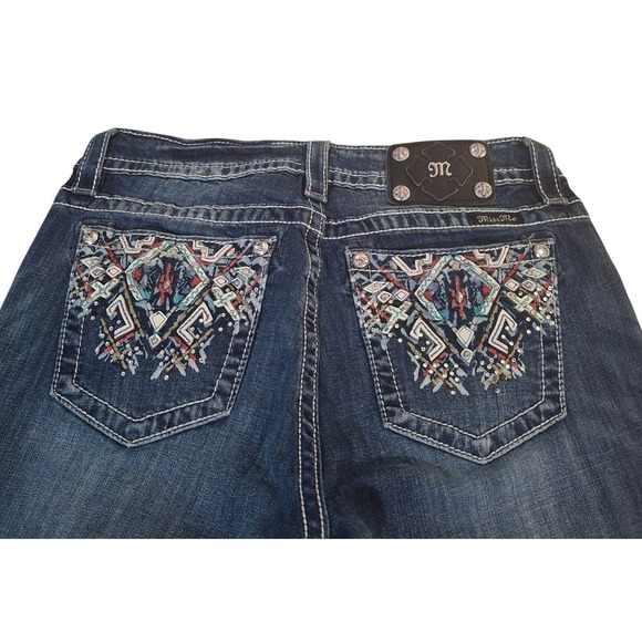 Miss Me Denim - Miss Me Womens Mid Rise Capri Jeans Embroidered Dark Wash MW8161P3 Size 30